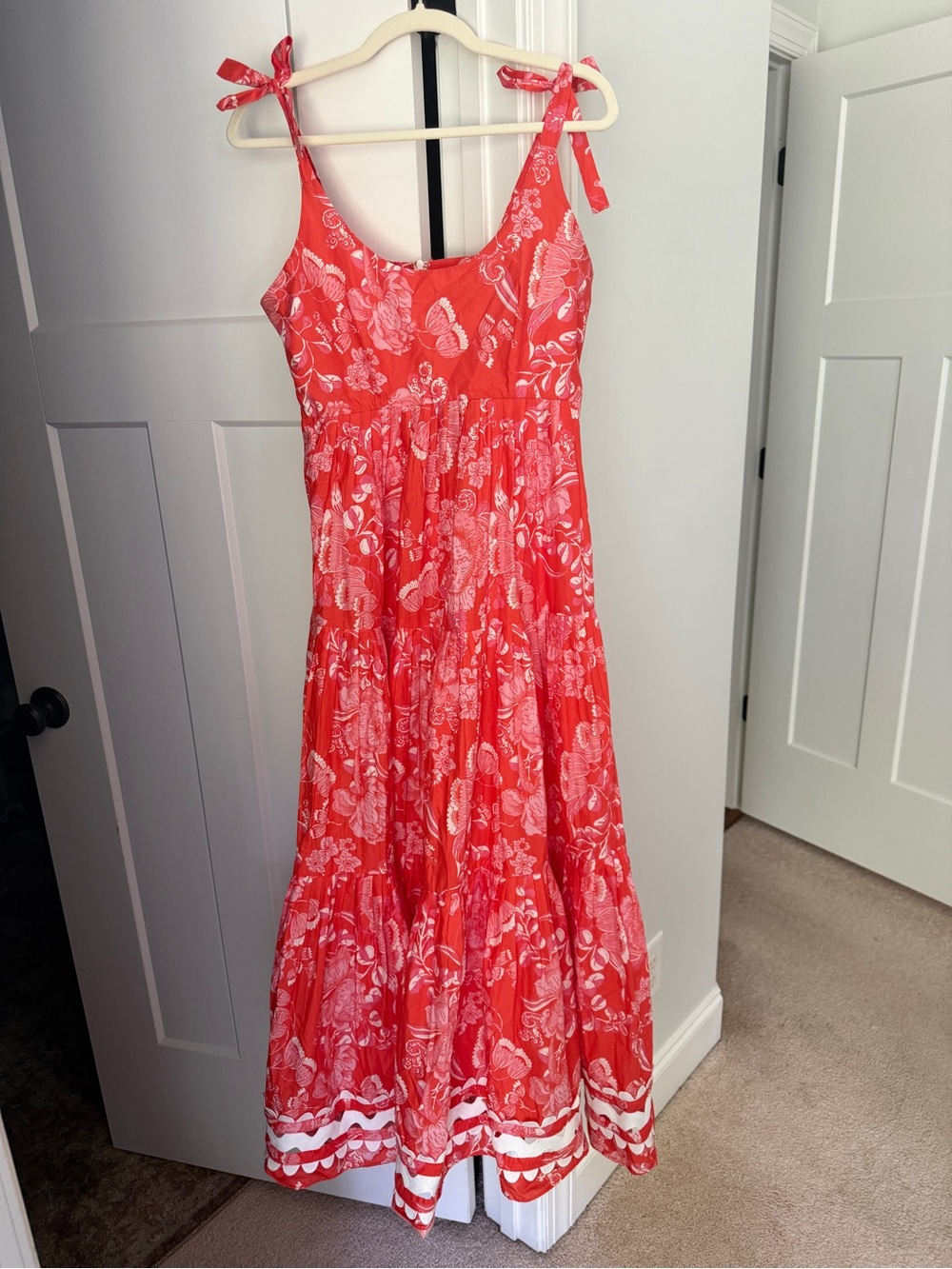 CK Bradley maxi dress floral tie‎ shoulder red pink cotton